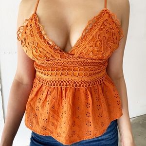 Eyelet Cami Top Rust Color